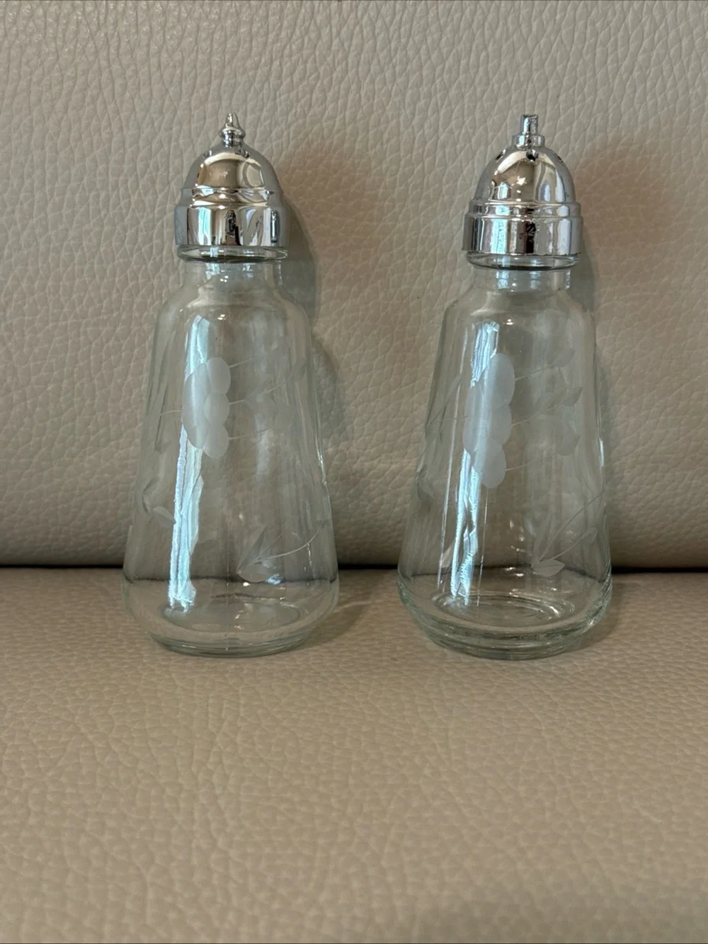 Princess house heritage crystal glass salt and pepper shakers no chips floral